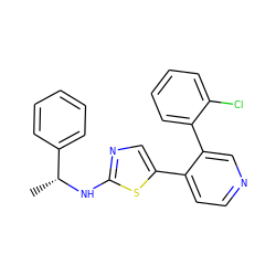 C[C@@H](Nc1ncc(-c2ccncc2-c2ccccc2Cl)s1)c1ccccc1 ZINC000221550915