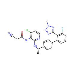 C[C@@H](Nc1nccc(Cl)c1NC(=O)CC#N)c1ccc(-c2cccc(F)c2-c2nnn(C)n2)cc1 ZINC000036161742