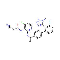 C[C@@H](Nc1nccc(Cl)c1NC(=O)CC#N)c1ccc(-c2cccc(F)c2-c2nnnn2C)cc1 ZINC000013586350