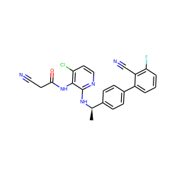 C[C@@H](Nc1nccc(Cl)c1NC(=O)CC#N)c1ccc(-c2cccc(F)c2C#N)cc1 ZINC000013586352