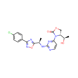 C[C@@H](Nc1nccc(N2C(=O)OC[C@@H]2[C@@H](C)O)n1)c1nc(-c2ccc(Cl)cc2)no1 ZINC000221666067