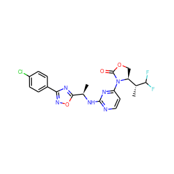 C[C@@H](Nc1nccc(N2C(=O)OC[C@H]2[C@@H](C)C(F)F)n1)c1nc(-c2ccc(Cl)cc2)no1 ZINC000217347801