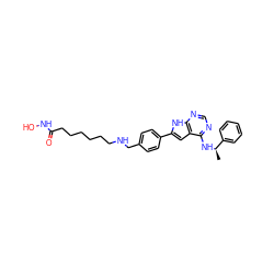 C[C@@H](Nc1ncnc2[nH]c(-c3ccc(CNCCCCCCC(=O)NO)cc3)cc12)c1ccccc1 ZINC000043195193