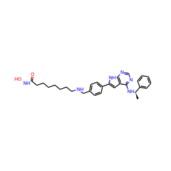 C[C@@H](Nc1ncnc2[nH]c(-c3ccc(CNCCCCCCCC(=O)NO)cc3)cc12)c1ccccc1 ZINC000138901226