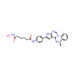 C[C@@H](Nc1ncnc2[nH]c(-c3ccc(NC(=O)CCCCC(=O)NO)cc3)cc12)c1ccccc1 ZINC000043195190