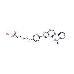 C[C@@H](Nc1ncnc2[nH]c(-c3ccc(OCCCCC(=O)NO)cc3)cc12)c1ccccc1 ZINC000138883853