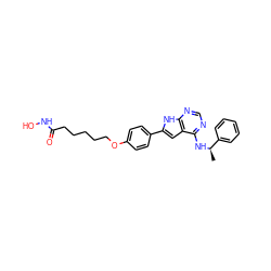 C[C@@H](Nc1ncnc2[nH]c(-c3ccc(OCCCCCC(=O)NO)cc3)cc12)c1ccccc1 ZINC000138883974