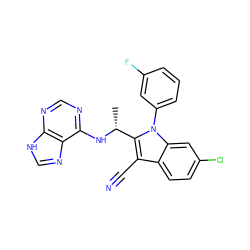 C[C@@H](Nc1ncnc2[nH]cnc12)c1c(C#N)c2ccc(Cl)cc2n1-c1cccc(F)c1 ZINC000473235192