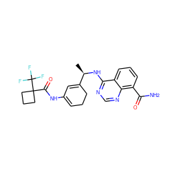 C[C@@H](Nc1ncnc2c(C(N)=O)cccc12)C1=CC(NC(=O)C2(C(F)(F)F)CCC2)=CCC1 ZINC000166996734