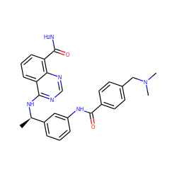 C[C@@H](Nc1ncnc2c(C(N)=O)cccc12)c1cccc(NC(=O)c2ccc(CN(C)C)cc2)c1 ZINC000114349190