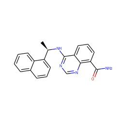 C[C@@H](Nc1ncnc2c(C(N)=O)cccc12)c1cccc2ccccc12 ZINC000114345879