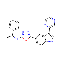 C[C@@H](Nc1nnc(-c2ccc3[nH]cc(-c4cnccn4)c3c2)o1)c1ccccc1 ZINC000145423328