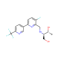 C[C@@H](O)[C@@H](CO)NCc1nc(-c2ccc(C(F)(F)F)nc2)ccc1F ZINC000204409506