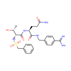 C[C@@H](O)[C@@H](NS(=O)(=O)Cc1ccccc1)C(=O)N[C@@H](CCC(N)=O)C(=O)NCc1ccc(C(=N)N)cc1 ZINC000049888685