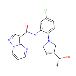 C[C@@H](O)[C@@H]1CCN(c2ccc(Cl)cc2NC(=O)c2cnn3cccnc23)C1 ZINC000113653005