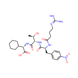 C[C@@H](O)[C@H](NC(=O)[C@H](Cc1ccc([N+](=O)[O-])cc1)NC(=O)CCCN=C(N)N)C(=O)N[C@H](C(=O)O)C1CCCCC1 ZINC000026957511