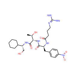 C[C@@H](O)[C@H](NC(=O)[C@H](Cc1ccc([N+](=O)[O-])cc1)NC(=O)CCCN=C(N)N)C(=O)N[C@H](CO)C1CCCCC1 ZINC000026957474