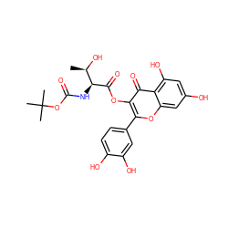 C[C@@H](O)[C@H](NC(=O)OC(C)(C)C)C(=O)Oc1c(-c2ccc(O)c(O)c2)oc2cc(O)cc(O)c2c1=O ZINC000043012593