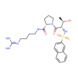 C[C@@H](O)[C@H](NS(=O)(=O)c1ccc2ccccc2c1)C(=O)N1CCC[C@H]1C(=O)NCCCCN=C(N)N ZINC000013436192