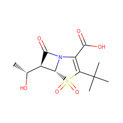 C[C@@H](O)[C@H]1C(=O)N2C(C(=O)O)=C(C(C)(C)C)S(=O)(=O)[C@H]12 ZINC000026279723