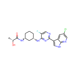 C[C@@H](O)C(=O)N[C@@H]1CCC[C@H](Nc2nc(-c3c[nH]c4ncc(Cl)cc34)ncc2F)C1 ZINC000165749825