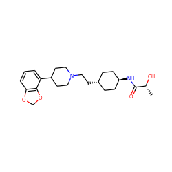 C[C@@H](O)C(=O)N[C@H]1CC[C@H](CCN2CCC(c3cccc4c3OCO4)CC2)CC1 ZINC000261180197