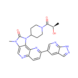 C[C@@H](O)C(=O)N1CCC(n2c(=O)n(C)c3cnc4ccc(-c5cnc6[nH]ncc6c5)nc4c32)CC1 ZINC000118522005