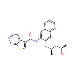 C[C@@H](O)C[C@@H](C)Oc1cc2ncccc2cc1NC(=O)c1csc2cncnc12 ZINC000113654061