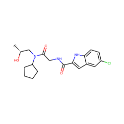 C[C@@H](O)CN(C(=O)CNC(=O)c1cc2cc(Cl)ccc2[nH]1)C1CCCC1 ZINC000028137245