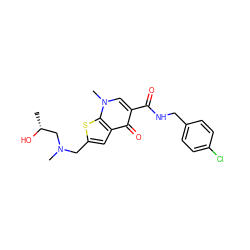 C[C@@H](O)CN(C)Cc1cc2c(=O)c(C(=O)NCc3ccc(Cl)cc3)cn(C)c2s1 ZINC000028901648