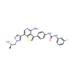 C[C@@H](O)Cn1cc(-c2cnc(N)c3c(-c4ccc(NC(=O)Nc5cccc(F)c5)cc4)csc23)cn1 ZINC000063539823