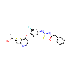 C[C@@H](O)c1cc2nccc(Oc3ccc(NC(=S)NC(=O)Cc4ccccc4)cc3F)c2s1 ZINC000029042635