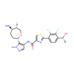 C[C@@H](O)c1ccc(-c2nc(C(=O)Nc3cnn(C)c3[C@@H]3CC[C@@H](N)[C@H](F)CO3)cs2)c(F)c1F ZINC000221418635