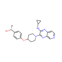 C[C@@H](O)c1ccc(OC2CCN(c3nc4cnccc4nc3NC3CC3)CC2)cc1 ZINC000144461952