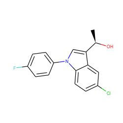 C[C@@H](O)c1cn(-c2ccc(F)cc2)c2ccc(Cl)cc12 ZINC000013489976