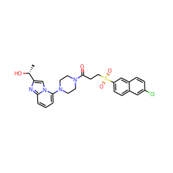 C[C@@H](O)c1cn2c(N3CCN(C(=O)CCS(=O)(=O)c4ccc5cc(Cl)ccc5c4)CC3)cccc2n1 ZINC000029056443