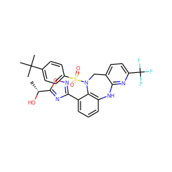 C[C@@H](O)c1nc(-c2cccc3c2N(S(=O)(=O)c2ccc(C(C)(C)C)cc2)Cc2ccc(C(F)(F)F)nc2N3)no1 ZINC000095552152