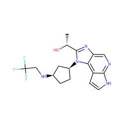 C[C@@H](O)c1nc2cnc3[nH]ccc3c2n1[C@H]1CC[C@@H](NCC(F)(F)F)C1 ZINC000096270804