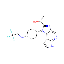 C[C@@H](O)c1nc2cnc3[nH]ccc3c2n1[C@H]1CC[C@@H](NCC(F)(F)F)CC1 ZINC000101680599