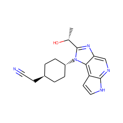 C[C@@H](O)c1nc2cnc3[nH]ccc3c2n1[C@H]1CC[C@H](CC#N)CC1 ZINC000261113650