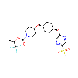 C[C@@H](OC(=O)N1CCC(O[C@H]2CC[C@H](Oc3cnc(S(C)(=O)=O)cn3)CC2)CC1)C(F)(F)F ZINC000473097832