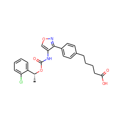 C[C@@H](OC(=O)Nc1conc1-c1ccc(CCCCC(=O)O)cc1)c1ccccc1Cl ZINC000028903613