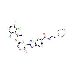 C[C@@H](Oc1c[nH]c(=O)c(-c2nc3ccc(C(=O)NCCN4CCOCC4)cc3[nH]2)c1)c1c(Cl)ccc(F)c1Cl ZINC000096258121