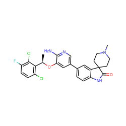 C[C@@H](Oc1cc(-c2ccc3c(c2)C2(CCN(C)CC2)C(=O)N3)cnc1N)c1c(Cl)ccc(F)c1Cl ZINC000103243218