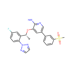 C[C@@H](Oc1cc(-c2cccc(S(C)(=O)=O)c2)cnc1N)c1cc(F)ccc1-n1nccn1 ZINC000169352669