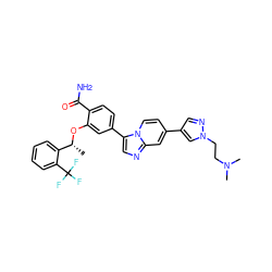 C[C@@H](Oc1cc(-c2cnc3cc(-c4cnn(CCN(C)C)c4)ccn23)ccc1C(N)=O)c1ccccc1C(F)(F)F ZINC001772635702