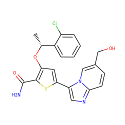 C[C@@H](Oc1cc(-c2cnc3ccc(CO)cn23)sc1C(N)=O)c1ccccc1Cl ZINC000043011768