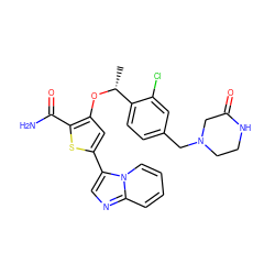 C[C@@H](Oc1cc(-c2cnc3ccccn23)sc1C(N)=O)c1ccc(CN2CCNC(=O)C2)cc1Cl ZINC000043018472