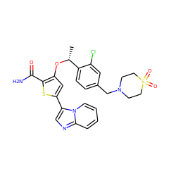 C[C@@H](Oc1cc(-c2cnc3ccccn23)sc1C(N)=O)c1ccc(CN2CCS(=O)(=O)CC2)cc1Cl ZINC000096903181