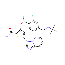 C[C@@H](Oc1cc(-c2cnc3ccccn23)sc1C(N)=O)c1ccc(CNC(C)(C)C)cc1F ZINC000043078720